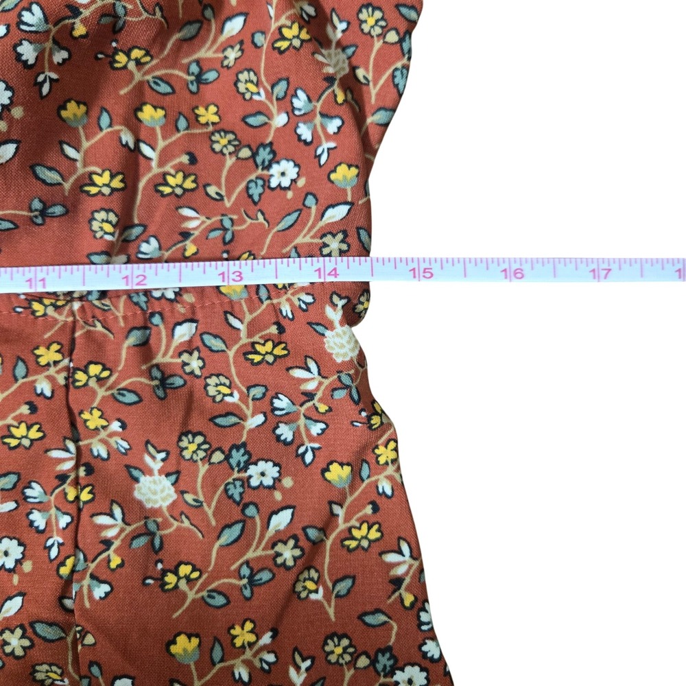 Trixxi Floral Puff Sleeve Mini Dress Rust Orange M Cottagecore Boho Romantic - Picture 10 of 12